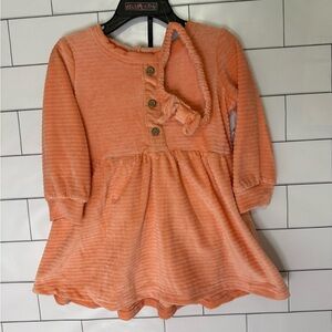 Orange Long-Sleeve Kids Dress with Headband and Bloomers
